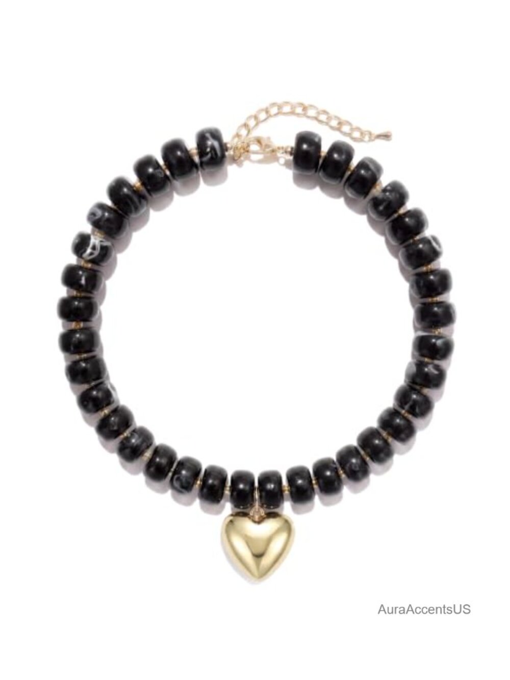 Chunky Acrylic Beaded Statement Puff Heart Necklace Adjustable Choker